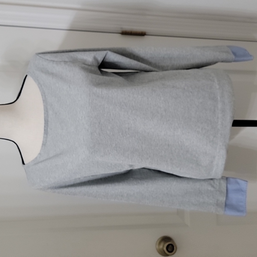 J. Crew Size M Gray Long Sleeve T Shirt with Blue & White Striped Cuffs